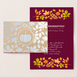 Autumn Leaves & Pumpkin Luxury Thanksgiving Real Folie Kaarten