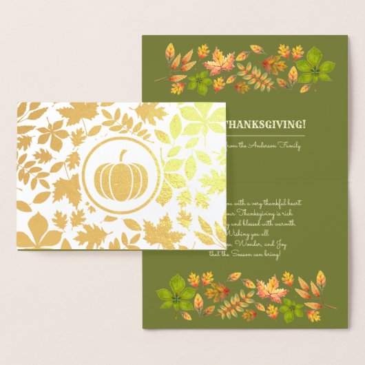 Autumn Leaves & Pumpkin Luxury Thanksgiving Real Folie Kaarten (Display)