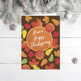 Autumn Leaves Pumpkin Pie Thanksgiving Holiday Kaart