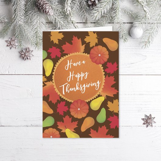 Autumn Leaves Pumpkin Pie Thanksgiving Holiday Kaart
