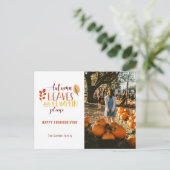 Autumn Leaves Pumpkin Please Photo Thanksgiving Feestdagenkaart (Staand voorkant)