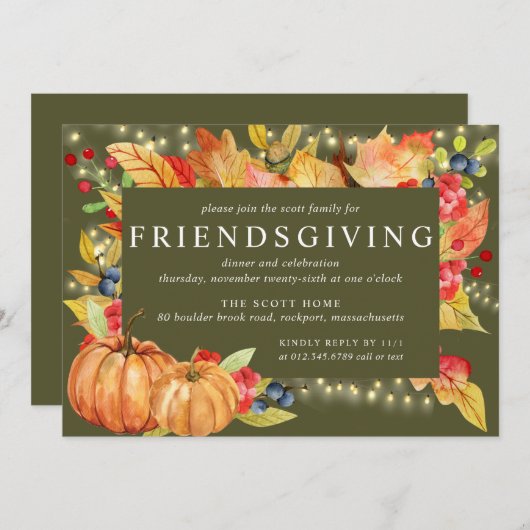 Autumn Leaves Pumpkin String Lights Friendsgiving Kaart (Voorkant / Achterkant)