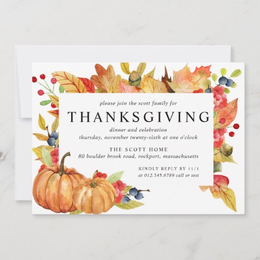 Autumn Leaves Pumpkin Thanksgiving Dinner Invitati Kaart (Voorkant)