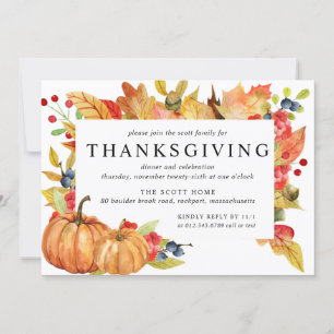 Autumn Leaves Pumpkin Thanksgiving Dinner Invitati Kaart