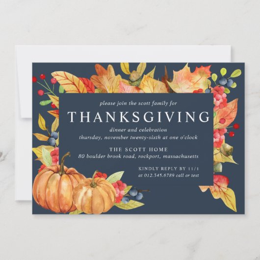 Autumn Leaves Pumpkin Thanksgiving Dinner Invitati Kaart (Voorkant)
