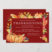 Autumn Leaves Pumpkin Thanksgiving Dinner Invitati Kaart (Voorkant / Achterkant)
