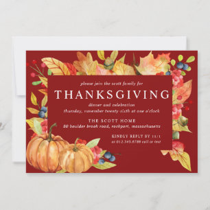 Autumn Leaves Pumpkin Thanksgiving Dinner Invitati Kaart