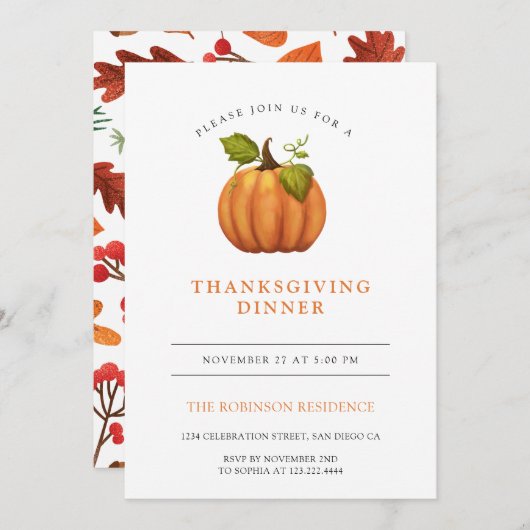 Autumn Leaves Pumpkin Thanksgiving Dinner Kaart (Voorkant / Achterkant)