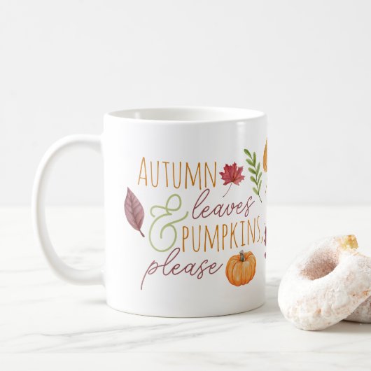 Autumn Leaves & Pumpkins, alsjeblieft, Herfst Koffiemok (Met donut)