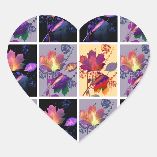 Autumn Leaves Rustic Patchwork Quilt Collage Hart Sticker (Voorkant)