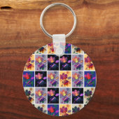 Autumn Leaves Rustic Patchwork Quilt Collage Sleutelhanger (Voorkant)