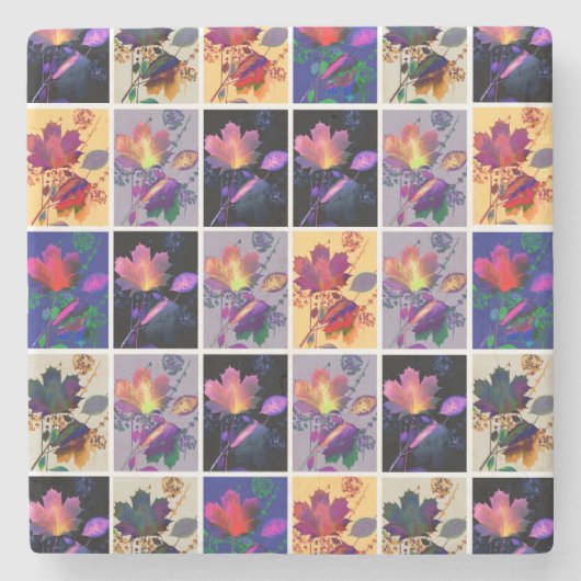 Autumn Leaves Rustic Patchwork Quilt Collage Stenen Onderzetter (Voorkant)