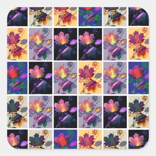 Autumn Leaves Rustic Patchwork Quilt Collage Vierkante Sticker (Voorkant)