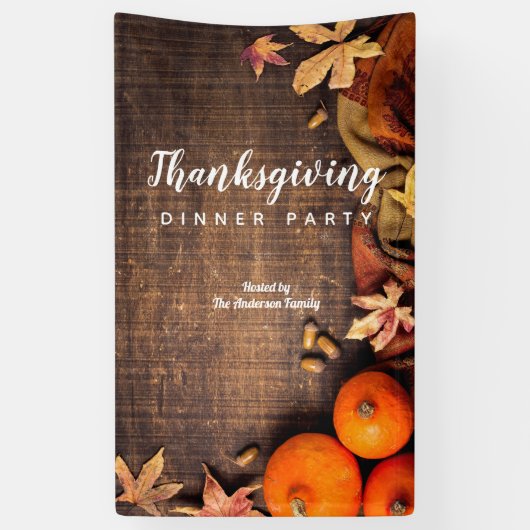 Autumn Leaves Rustic Pumpkin Thanksgiving Dinner Spandoek (Verticaal)