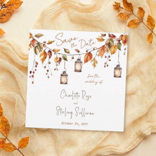 Autumn Leaves Rustic Watercolor Elegant Wedding Kaart