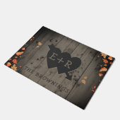 Autumn Leaves Rustic Wood Romantic Hearts Initiale Deurmat (Schuin)