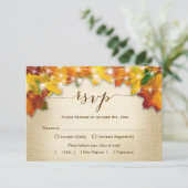Autumn Leaves String Lights Burlap Wedding RSVP Kaartje (Staand voorkant)
