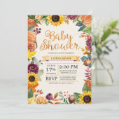 Autumn Leaves Sunflower Herfst Baby shower Kaart (Staand voorkant)