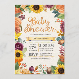 Autumn Leaves Sunflower Herfst Baby shower Kaart