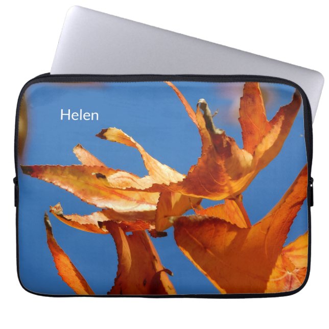 Autumn Leaves Tech Bag – Add Your Name Laptop Sleeve (Voorkant)