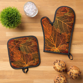 Autumn Leaves Texture Natuur Kunstwerk Ontwerp Ovenwant & Pannenlap Set