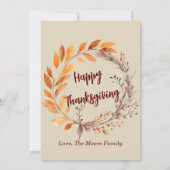 Autumn Leaves Thanksgiving Diner bewerkbaar Kaart (Achterkant)