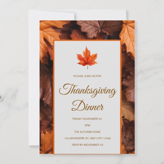 Autumn Leaves Thanksgiving Dinner Invitation Kaart (Voorkant)