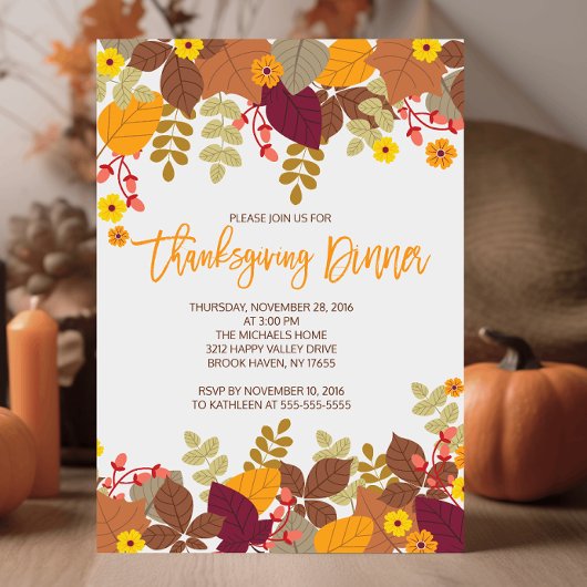 Autumn Leaves Thanksgiving Dinner Invite Kaart