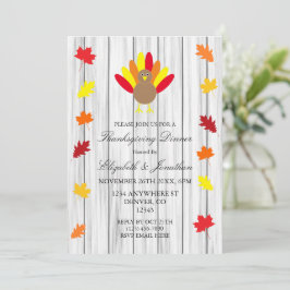 Autumn Leaves Thanksgiving Turkey Rustic Wood Kaart