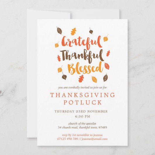 Autumn Leaves Typographic Thanksgiving Potluck Kaart (Voorkant)