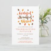 Autumn Leaves Typographic Thanksgiving Potluck Kaart (Staand voorkant)