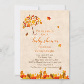 Autumn Leaves Umbrella Baby shower Invitation Kaart (Voorkant)