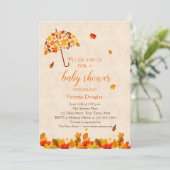 Autumn Leaves Umbrella Baby shower Invitation Kaart (Staand voorkant)