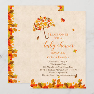 Autumn Leaves Umbrella Baby shower Invitation Kaart