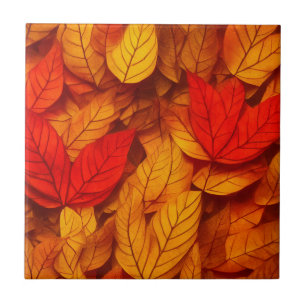Autumn Leaves Warm Red Oranje Yellow Pattern Tegeltje