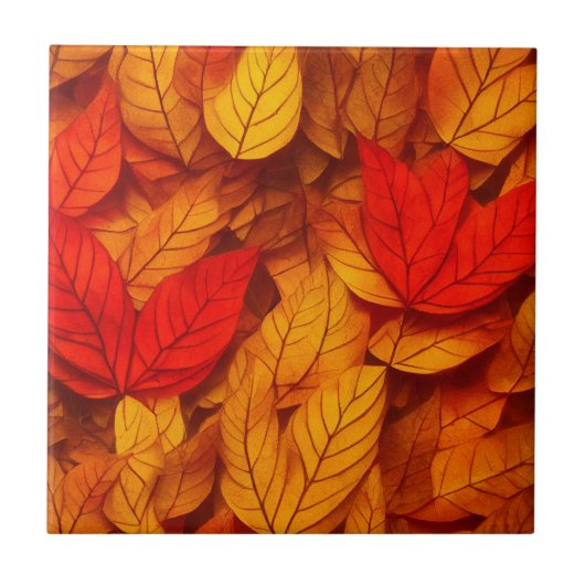 Autumn Leaves Warm Red Oranje Yellow Pattern Tegeltje (Voorkant)