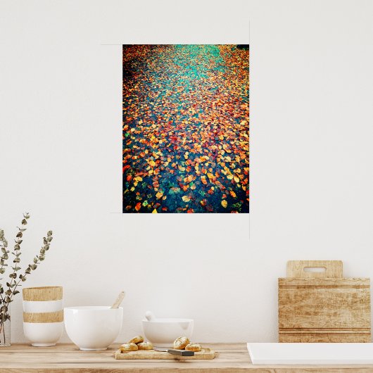 Autumn Leaves Wet Forest Path Poster (Keuken)