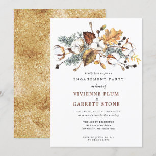 Autumn Leaves White Floral Engagement Party Kaart