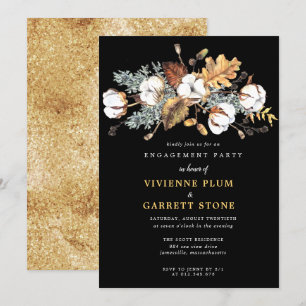 Autumn Leaves White Floral Engagement Party Kaart