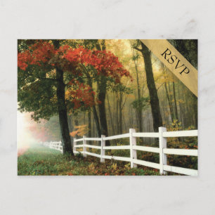 Autumn Leaves White Picket Fence Wedding RSVP Uitnodiging Briefkaart