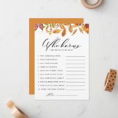 Autumn Leaves: Wie kent de bruid-to-be beste game? Notitiekaartje (Voorkant / Achterkant in situ)