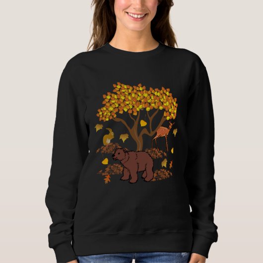 Autumn Leaves Wildlife Nature Cute Bear Deer Fores Trui (Voorkant)