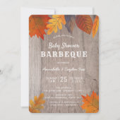 Autumn Leaves & Wood Couples BBQ Baby shower Kaart (Voorkant)