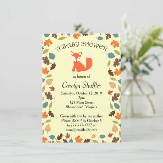 Autumn Leaves Woodland Fox Baby shower Kaart (Staand voorkant)