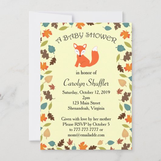 Autumn Leaves Woodland Fox Baby shower Kaart (Voorkant)