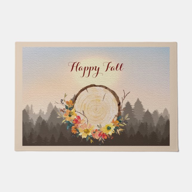 Autumn Leaves Wreath Forest Fog Deurmat (Voorkant)