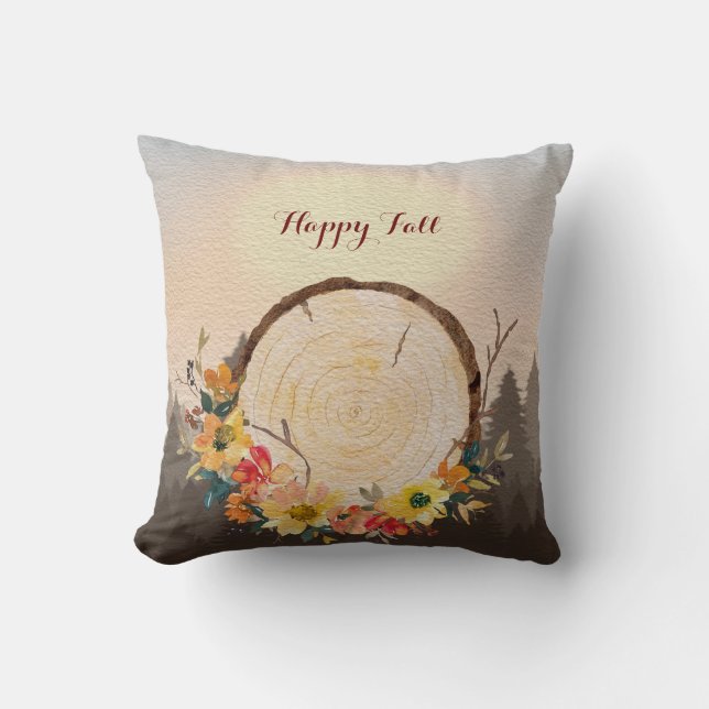 Autumn Leaves Wreath Forest Fog Kussen (Voorkant)