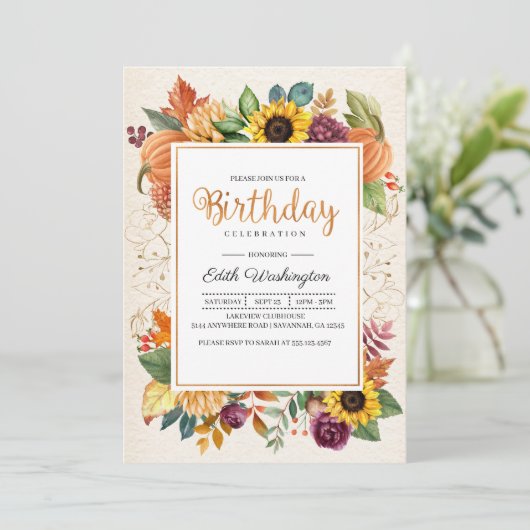 Autumn Leaves Zonnebloem Herfst Verjaardagsuitnodi Kaart (Staand voorkant)
