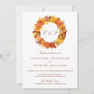 AUTUMN LEIDT WREATH FALL WEDDING INVITATION KAART