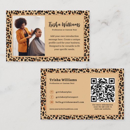 Autumn Leopard Print met aangepaste foto Visitekaartje (Voorkant / Achterkant)